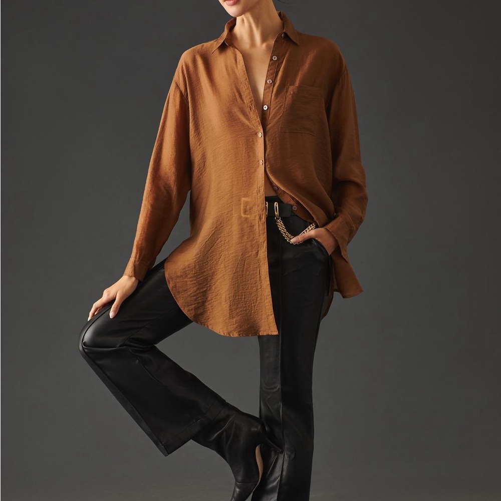 Anthropologie PILCRO brown tunic shirt/dressy button down sz XS NWT